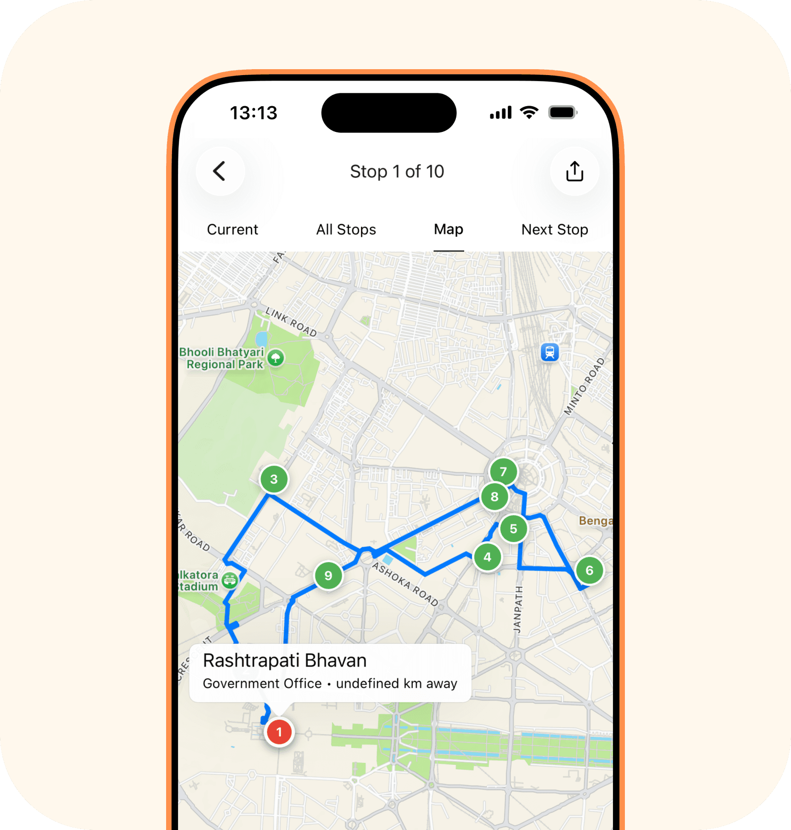 Map screen showing location
