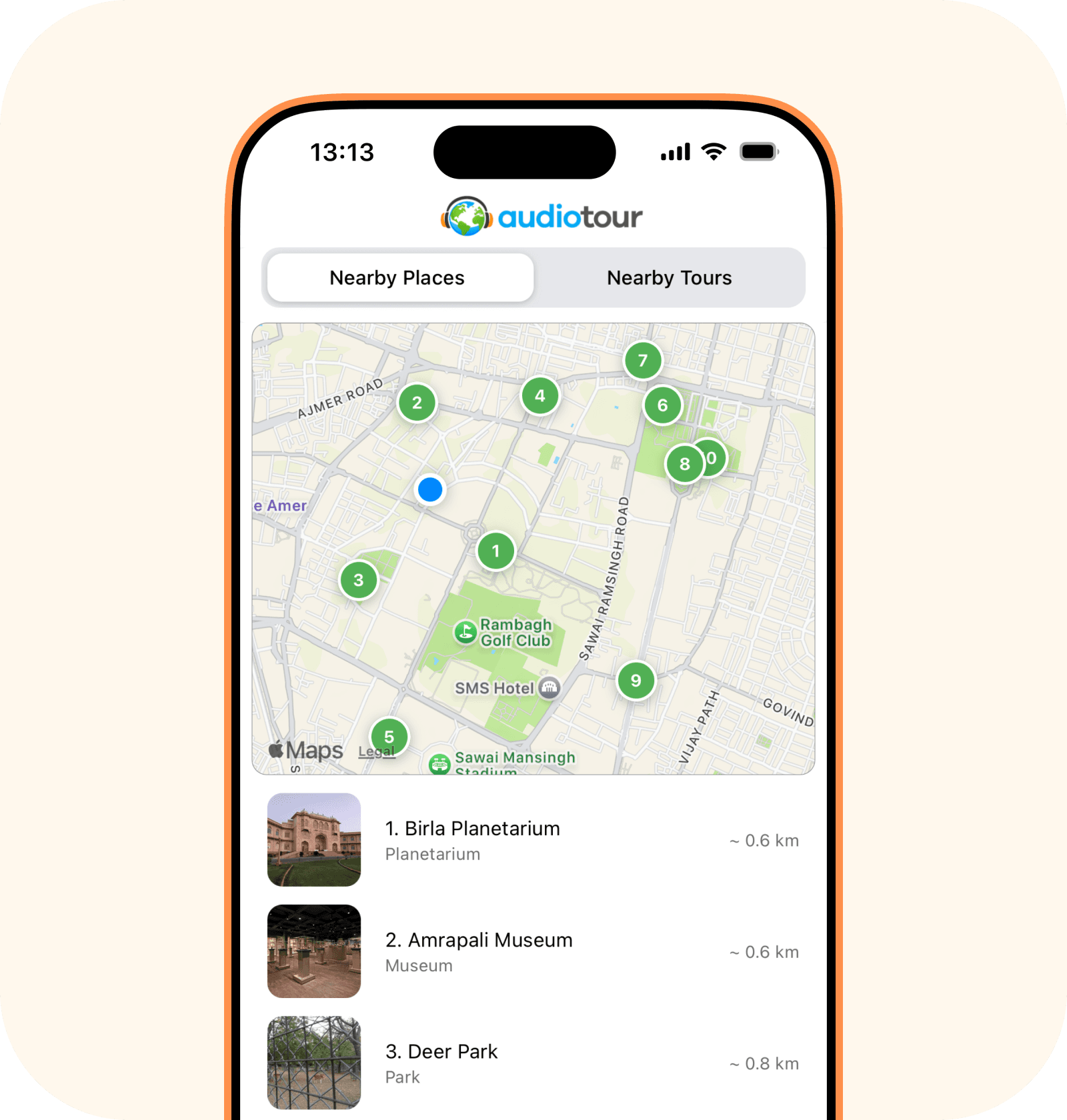 Nearby landmarks screen
